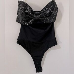 Lulus sequin bow bodysuit in black size extra small